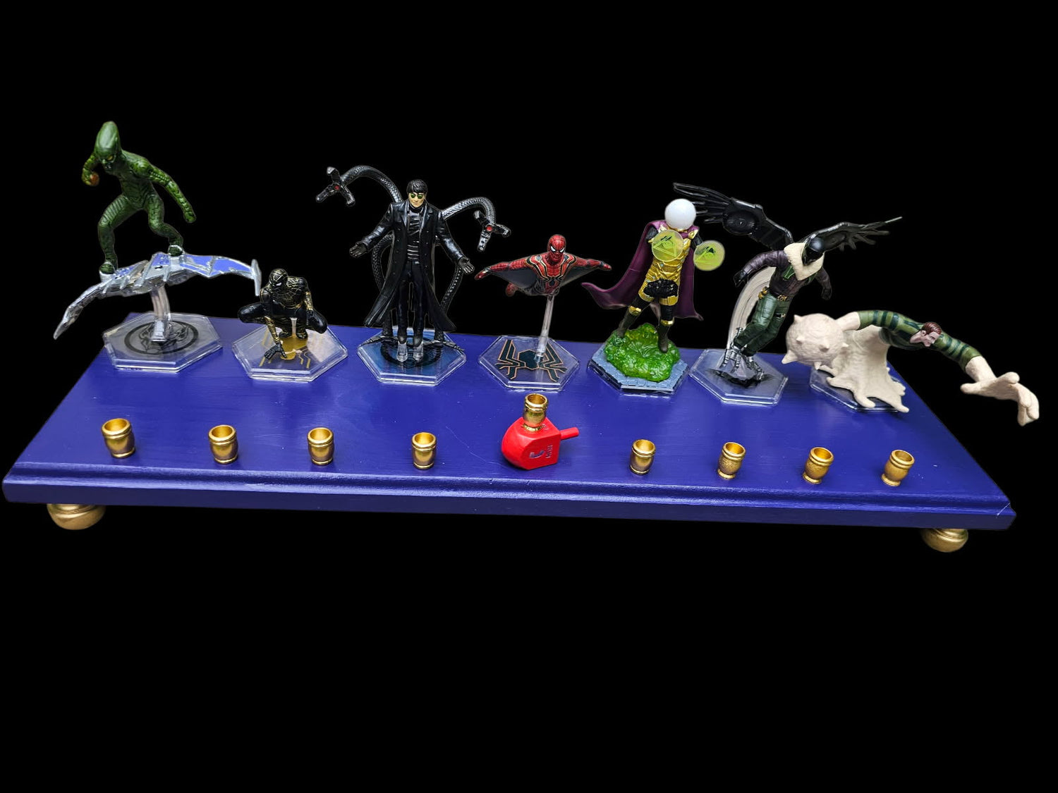 Spiderman menorah — limited edition webslinger figures on a 20-inch wood plaque | Judaica Square Lakewood (view 3)