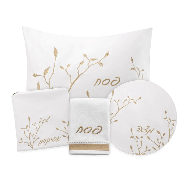 Leaf motif faux leather Pesach seder set | Judaica Square Lakewood