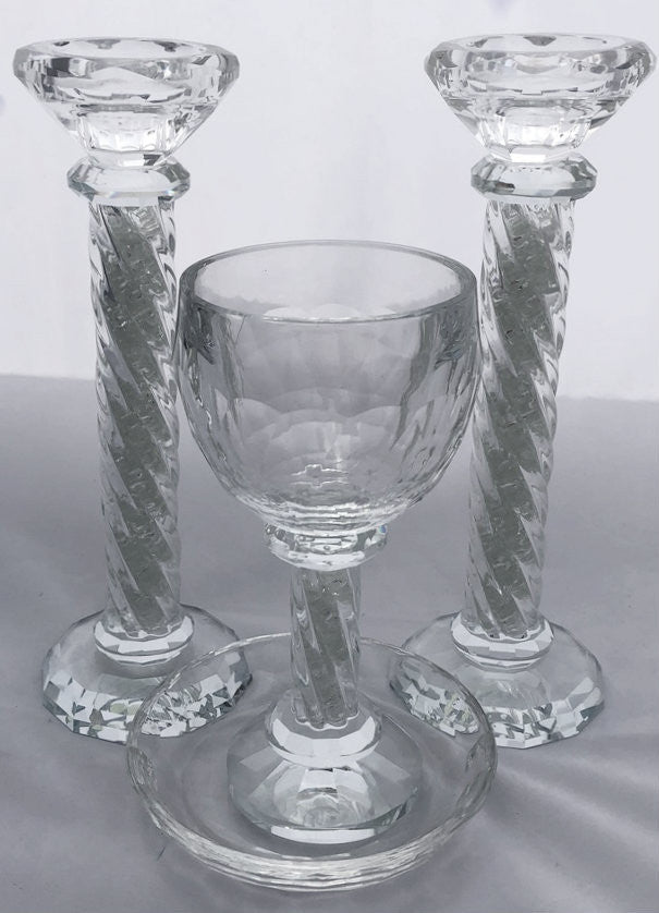 Karshi Crystal Kiddush Cup & Candlesticks Set with Glass Beads