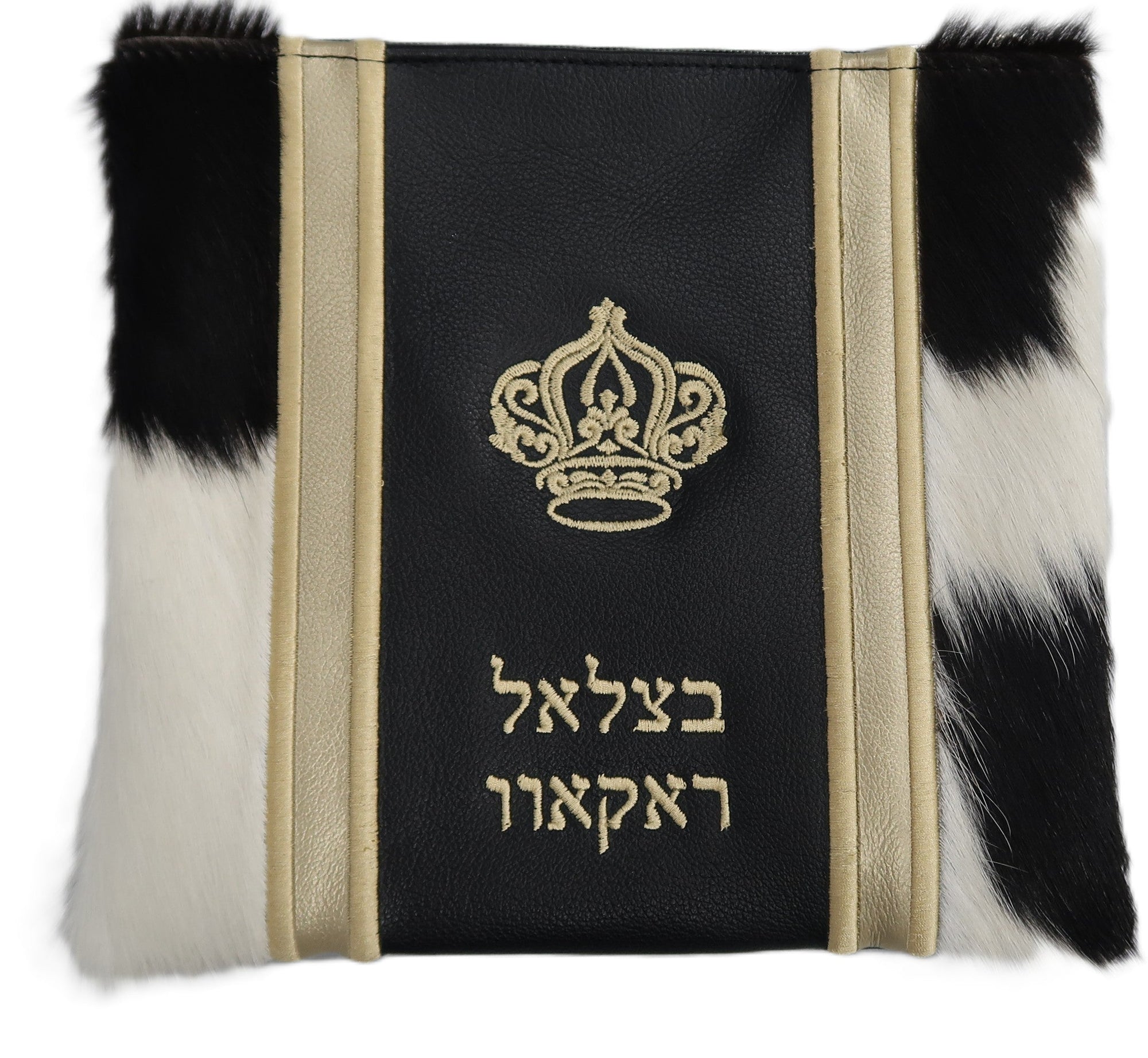 Prestige Leather Tallit & Tefillin Bag — Crown Design, Exclusive Collection (535G-BK7)
