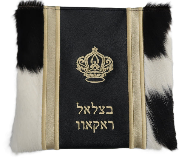 Prestige Leather Tallit & Tefillin Bag — Crown Design, Exclusive Collection (535G-BK7)