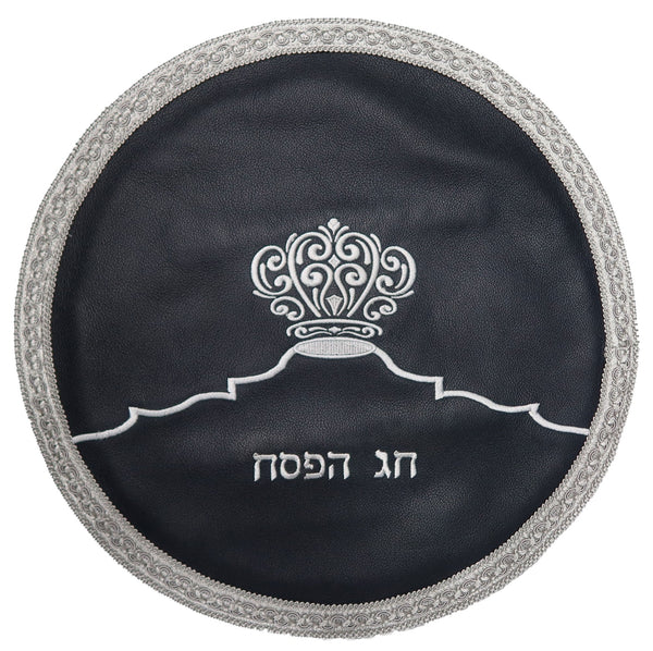 Prestige Leather Matzah Cover — Crown Design, Classic Collection (MA265-NV)