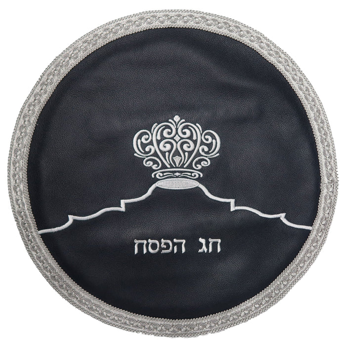 Prestige Leather Matzah Cover — Crown Design, Classic Collection (MA265-NV)