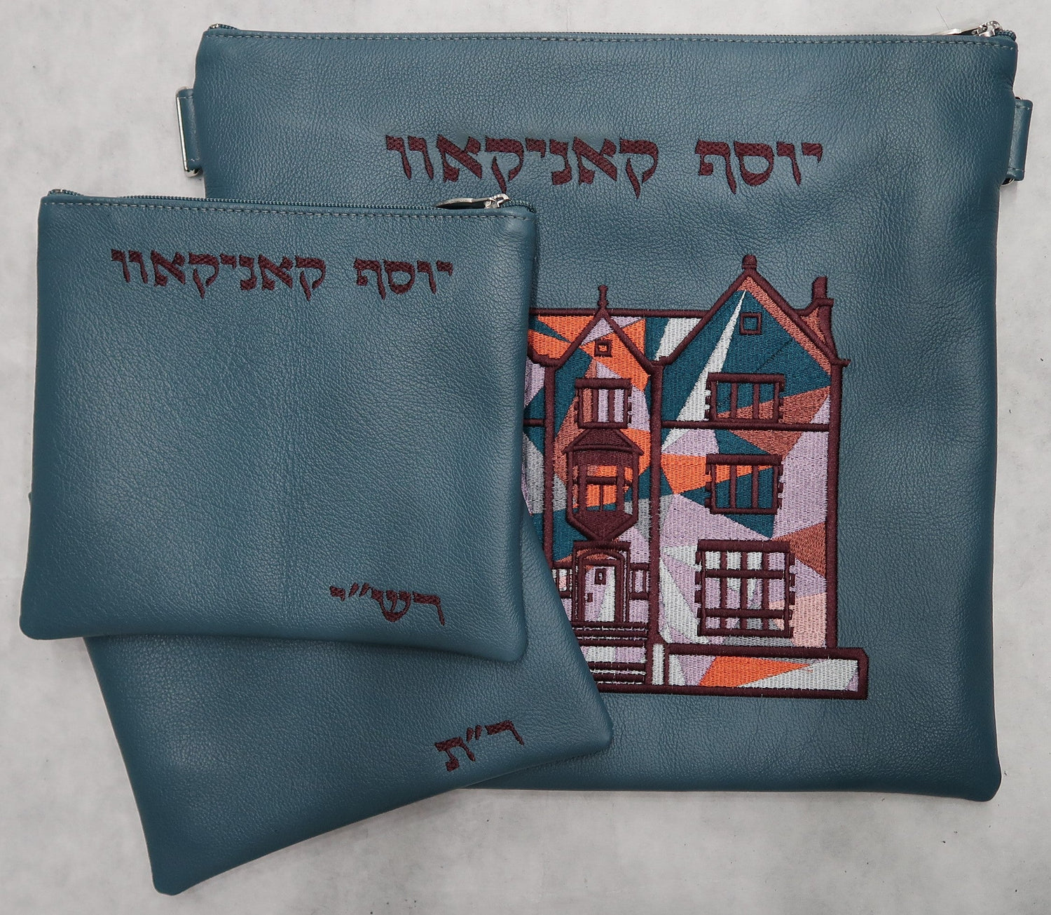Prestige Leather Tallit & Tefillin Bag — Geometric & 770 Design, Imperial Collection (770J-TL) — view 2