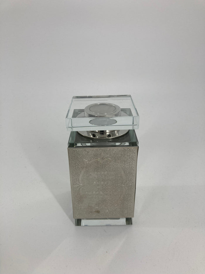 Crystal Besamim Holder-Silver Plate Design w/ Brachah 4" (HV-12123)