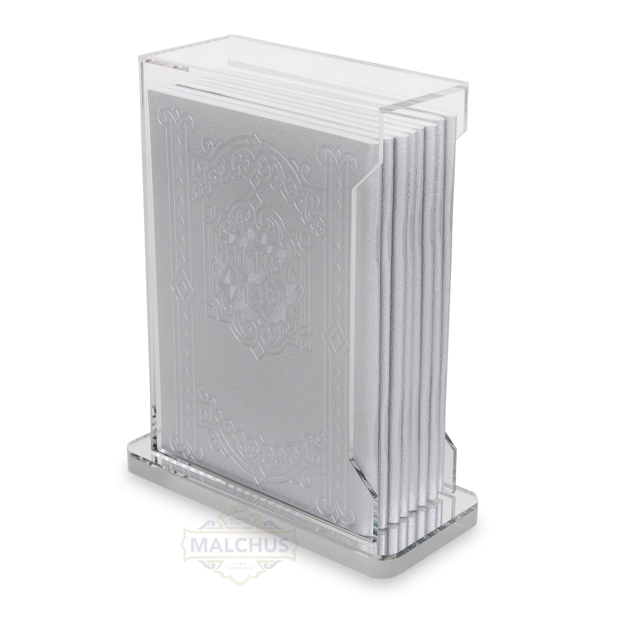 Lucite Zemiros Holder with 10 Zemiros Shabbos #255 Silver - Benchers & Zemiros