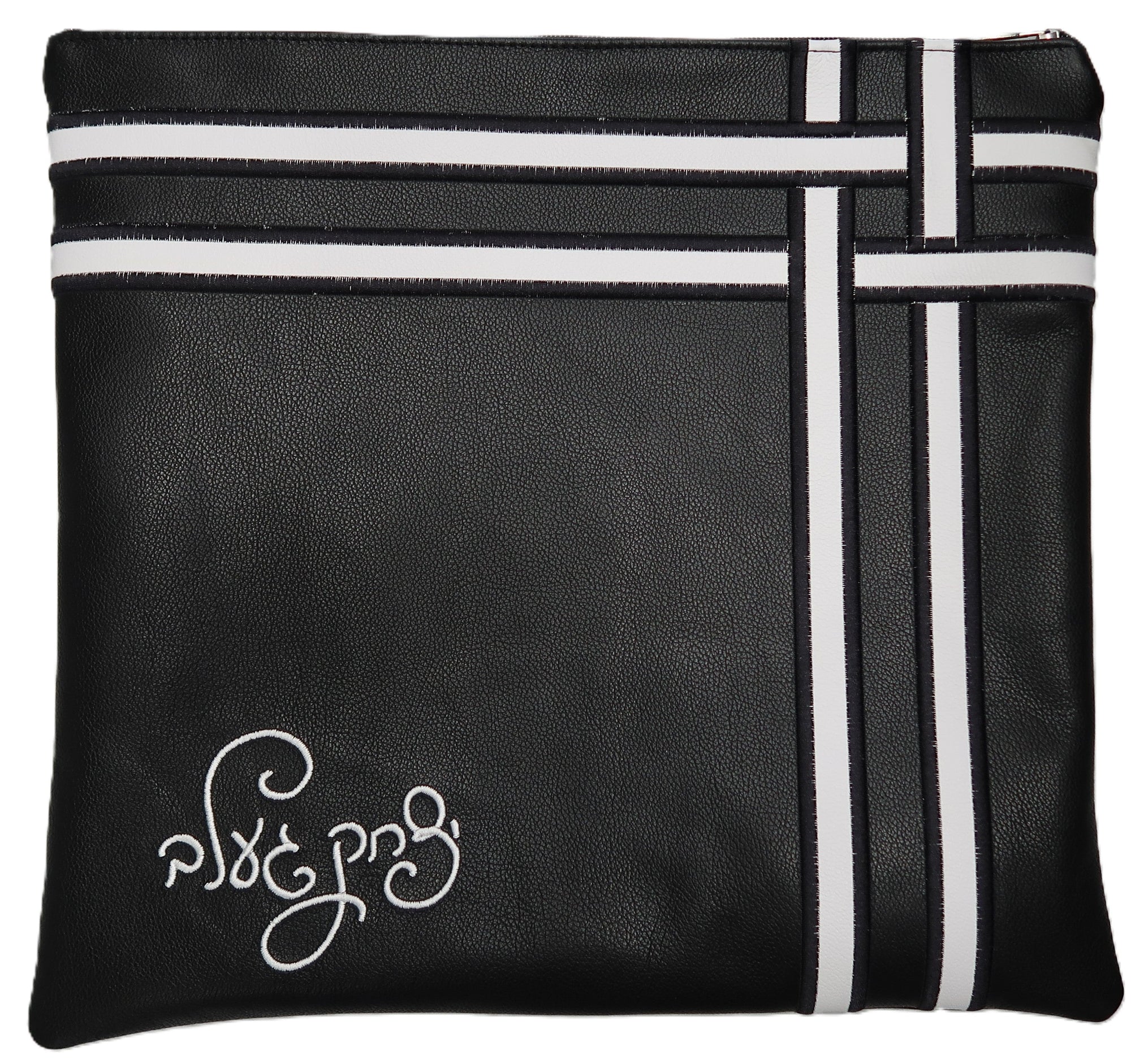 Prestige Leather Tallit & Tefillin Bag — Geometric & Crown Design, Exclusive Collection (415G-BK)