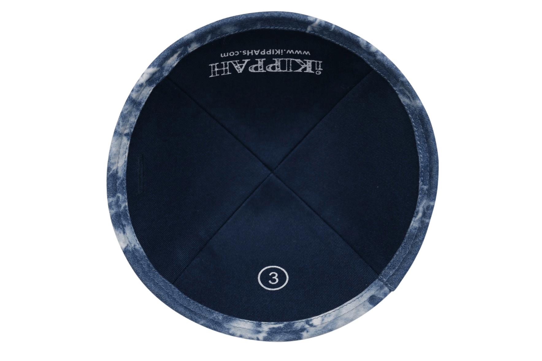 Close-up of Denim Kippah lining and stitching