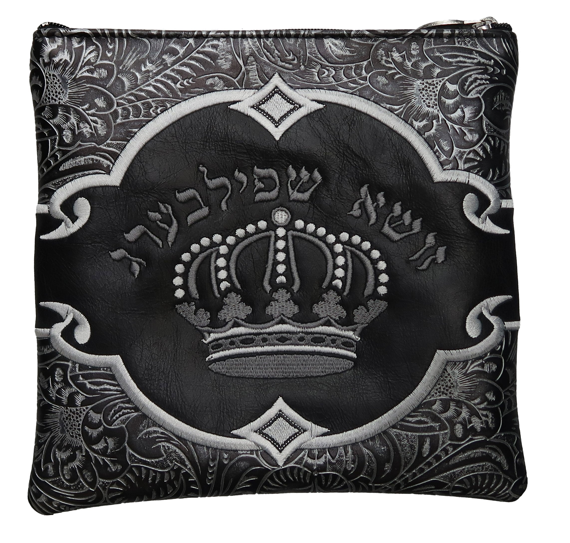 Prestige Leather Tallit & Tefillin Bag — Diamond & Crown Design, Premier Collection (860I-BK2)