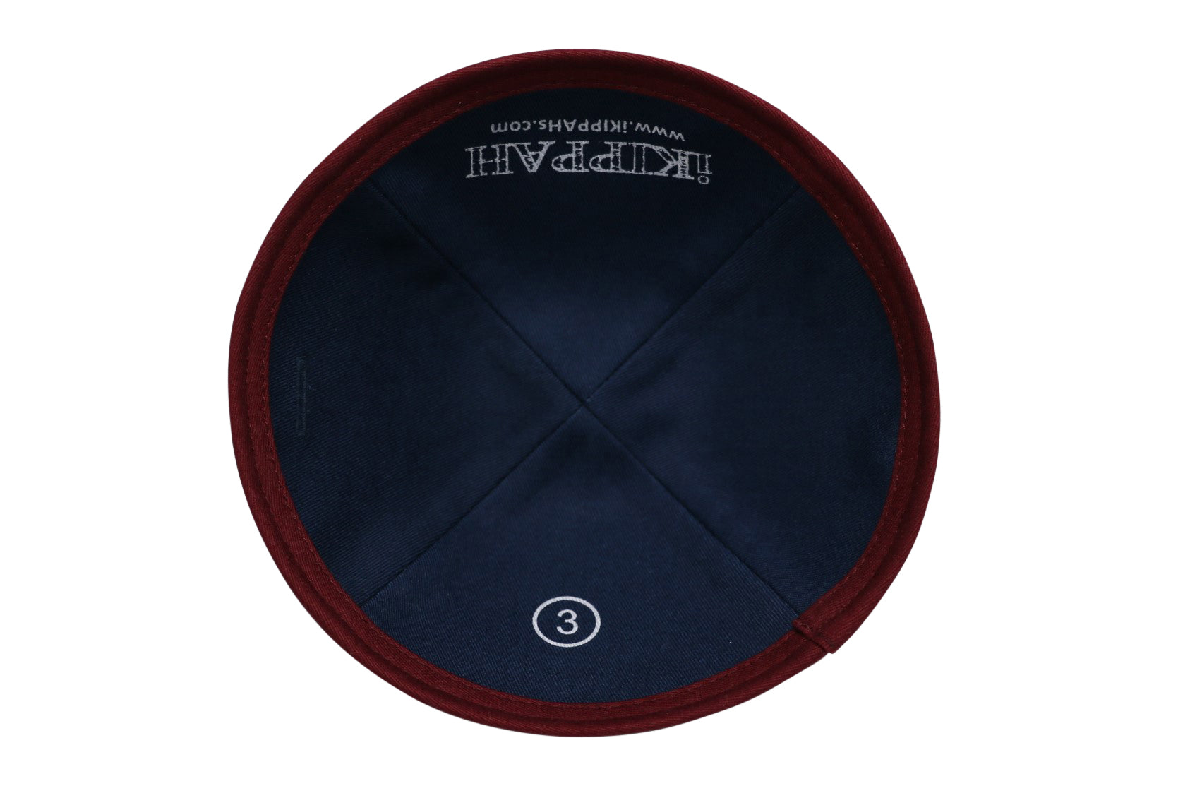 Close-up of Red Velvet Kippah lining and stitching