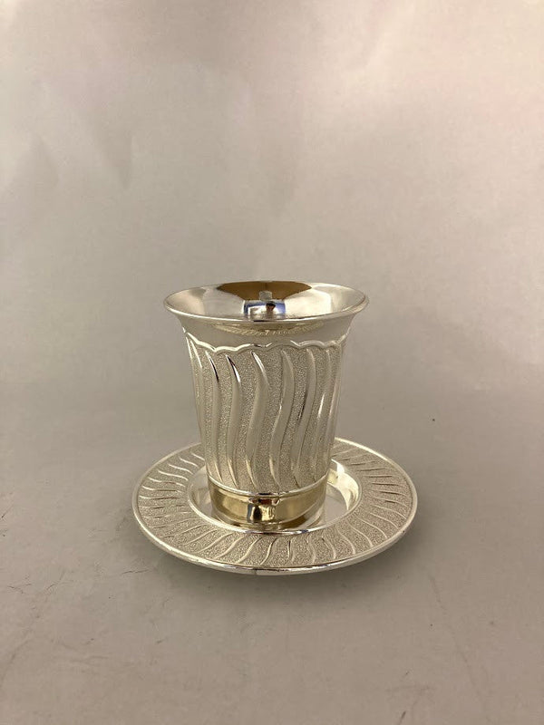 Silver Plated Kiddush Cup-Modern Stripes 4"H(KC-X2196K)