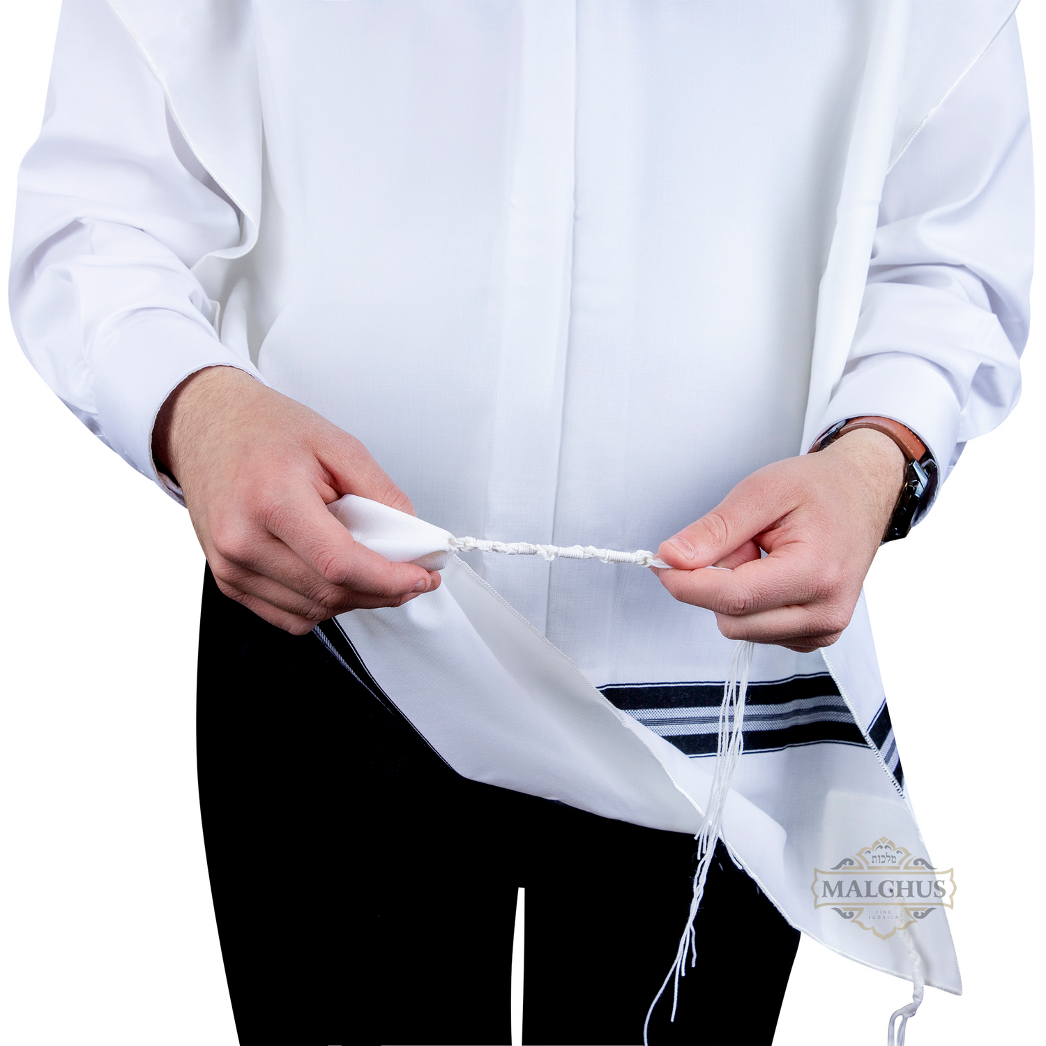 Wool Skver tied round neck tzitzis | Judaica Square Lakewood (view 2)