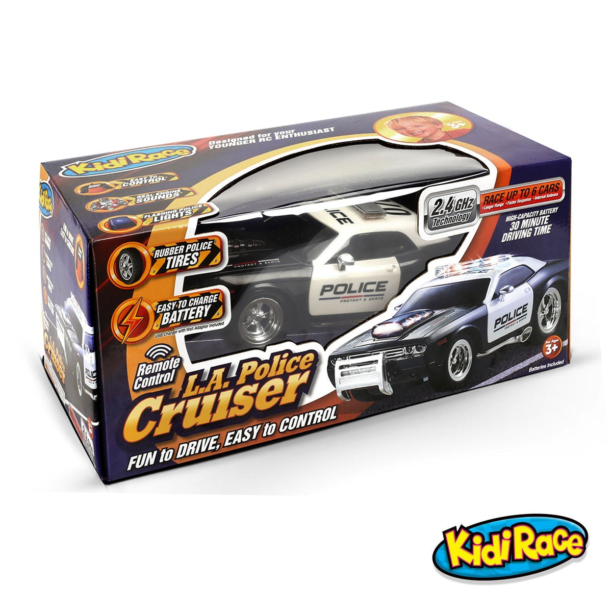 KidiRace RC Police Car with Lights & Sirens - Rechargeable — remote control, view 4 | Judaica Square Lakewood
