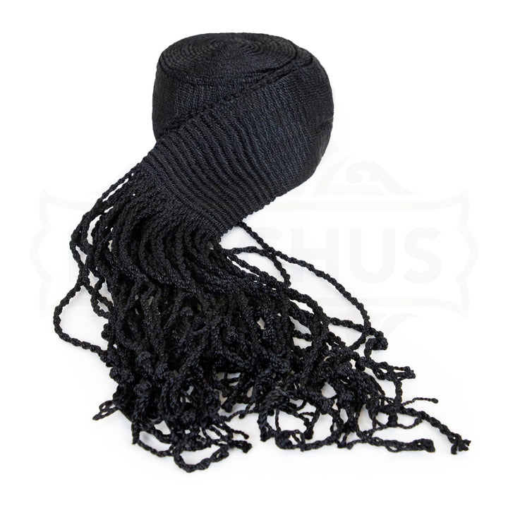 Hand Woven Black Silk Gartel — Sizes 13 to 36, Four Lengths from 145 to 180 Inches
