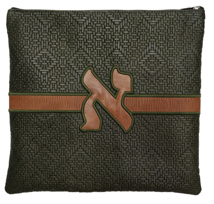 Prestige Leather Tallit & Tefillin Bag — Geometric Design, Exclusive Collection (750G-LV)