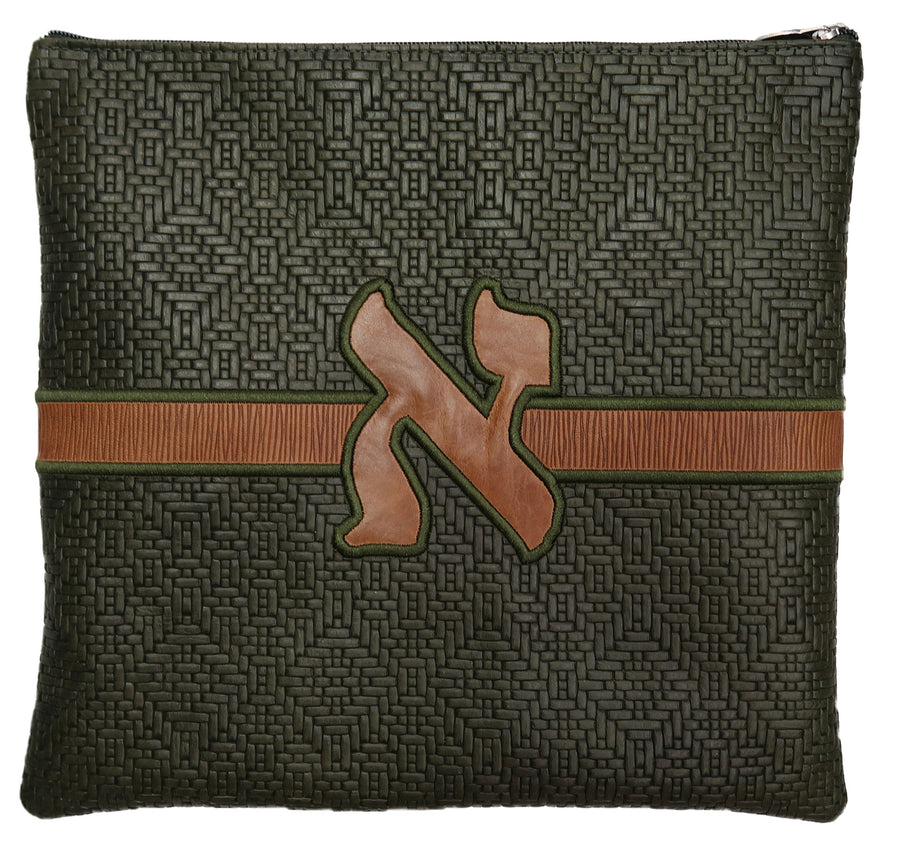 Personalization preview — Leather Tallit & Tefillin Bag — Geometric Design, Exclusive Collection