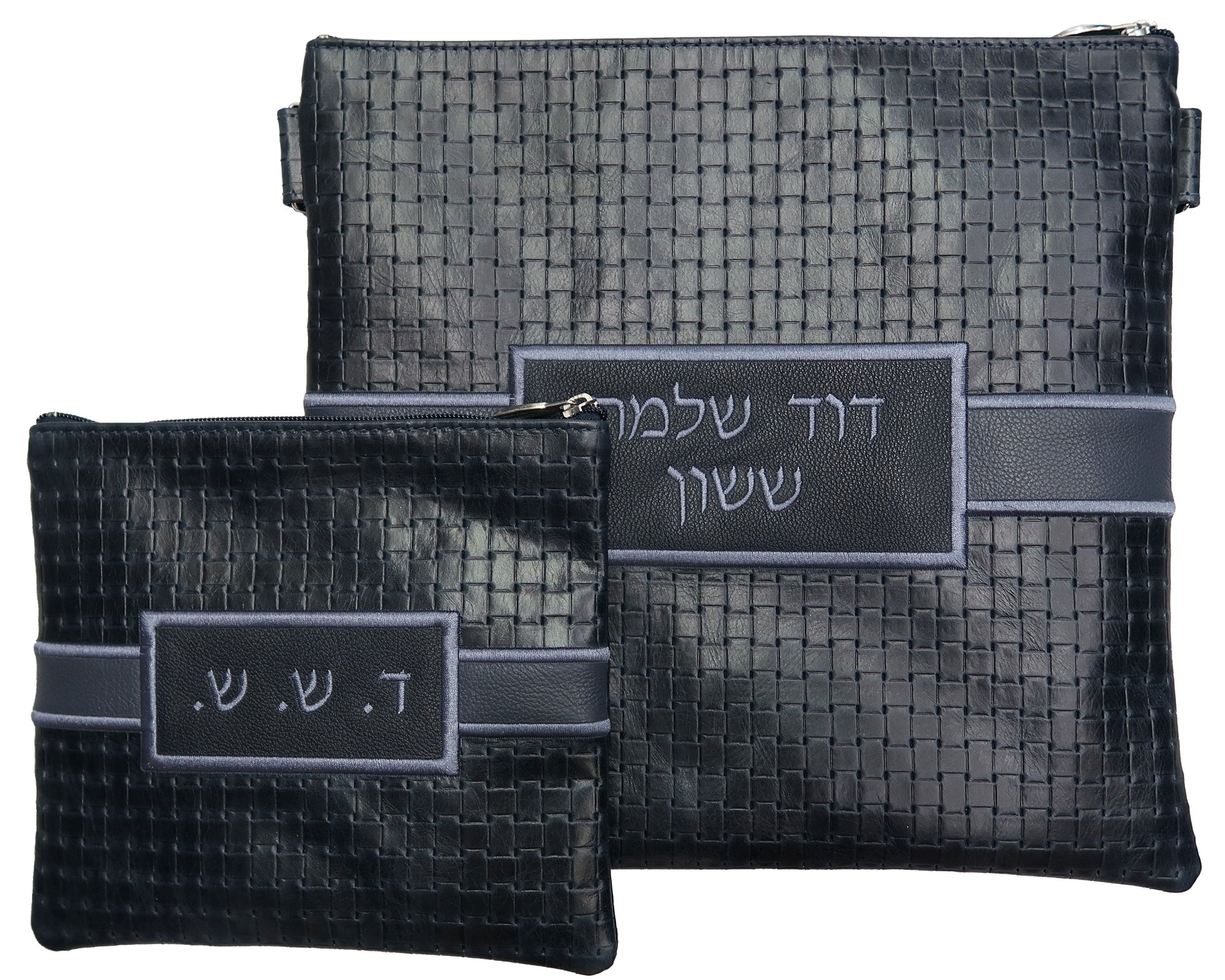 Prestige Leather Tallit & Tefillin Bag — Geometric & Crown Design, Exclusive Collection (750G-NV9) — view 2
