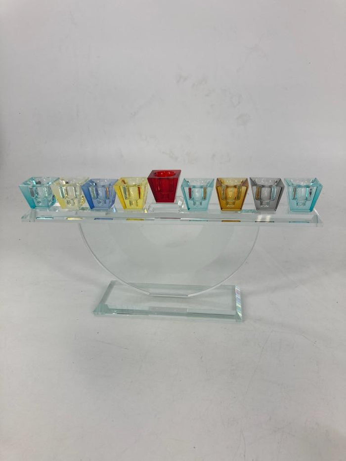 Crystal Menorah-Multicolor Design-5.5"H x 11"L (M-8612)
