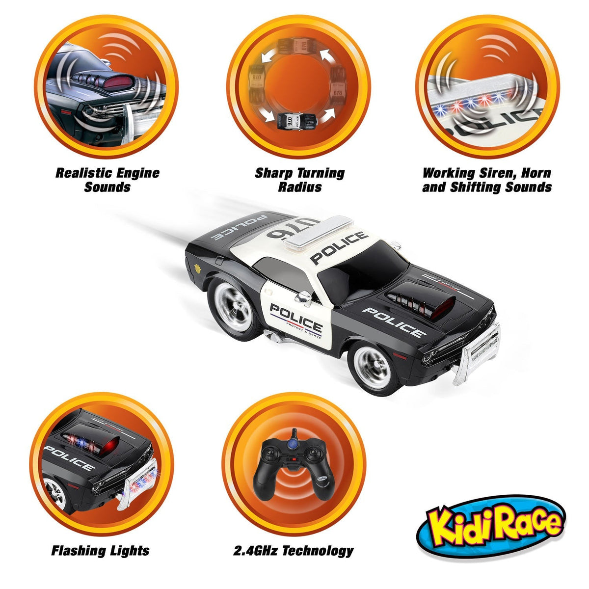 KidiRace RC Police Car with Lights & Sirens - Rechargeable — remote control, view 7 | Judaica Square Lakewood