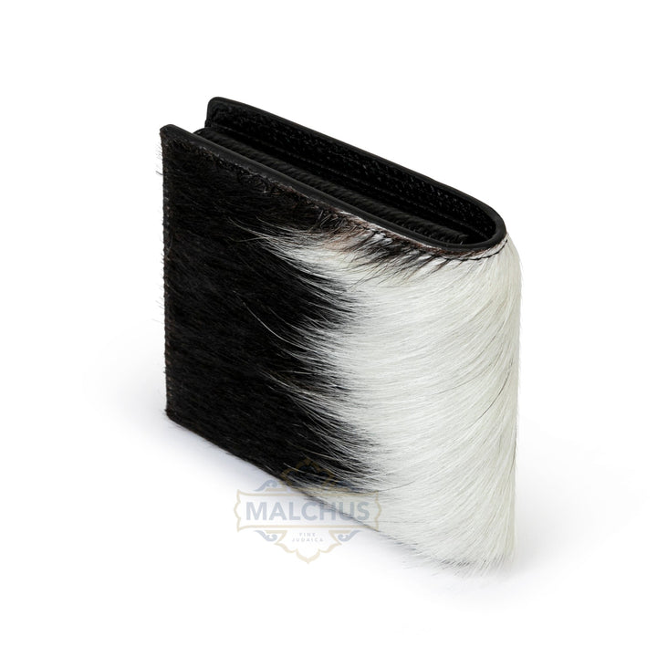 Black Leather & Fur Wallet — Antique Leather Accents, Six Card Slots
