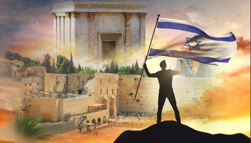 Bais Hamikdash With Isreali Flag- 20" x 40" Frame