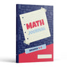 Math Journal Grades 4-5 front cover — navy cover with chalk-style formulas, a taped paper note reading Math Journal and a blank name box