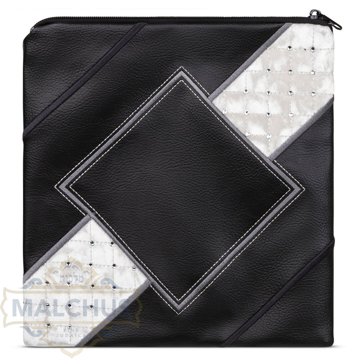 Black faux leather bag with white velvet inset design 636 | Judaica Square Lakewood