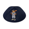 Baseball Dov Bear kippah – navy mesh yarmulke with embroidered bear in pinstripe uniform holding a bat | Judaica Square Lakewood