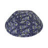 Zero Gravity space kippah for boys – navy cotton yarmulke printed with shuttles, rockets and constellations