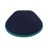 Navy cotton kippah with Persian green rim – four panel yarmulke with teal green band | Judaica Square Lakewood