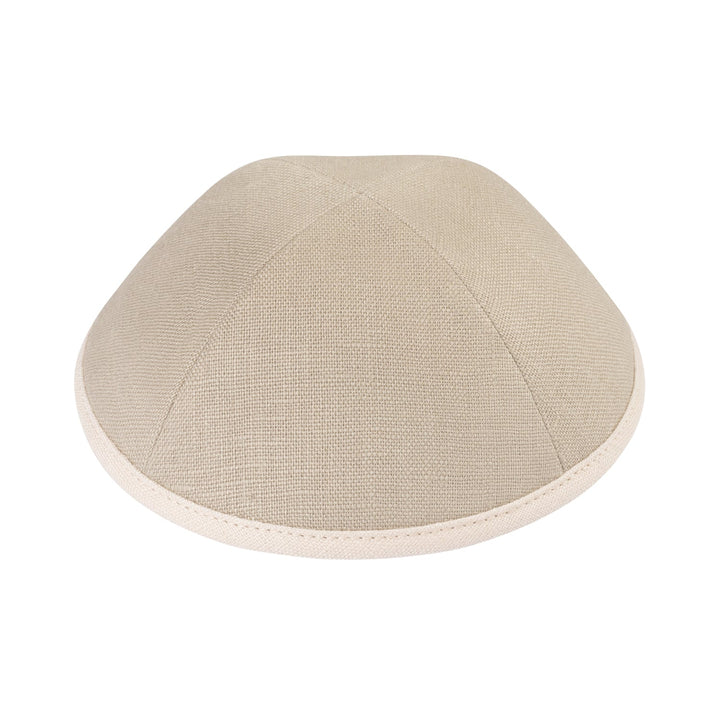 Light Taupe Linen Kippah – Beige Rim Yarmulke