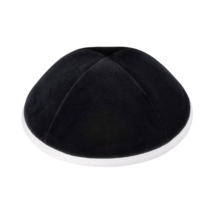 Black Velvet Kippah – White Linen Rim Yarmulke