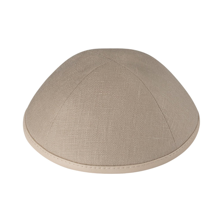Beige Linen Kippah – Cream Leather Rim
