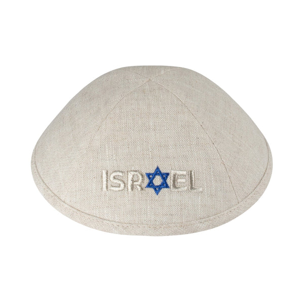 Tan Linen Kippah for Upsherin - iKippah by Judaica Square