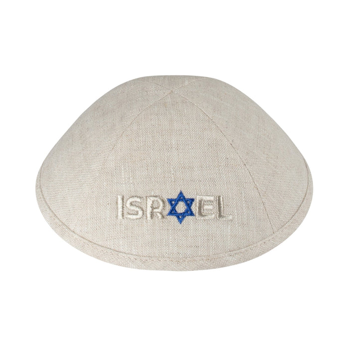Tan Linen Kippah for Upsherin - iKippah by Judaica Square