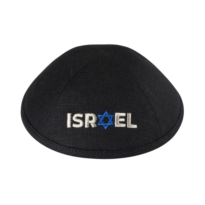 Israel Strong Kippah – Black Linen Yarmulke