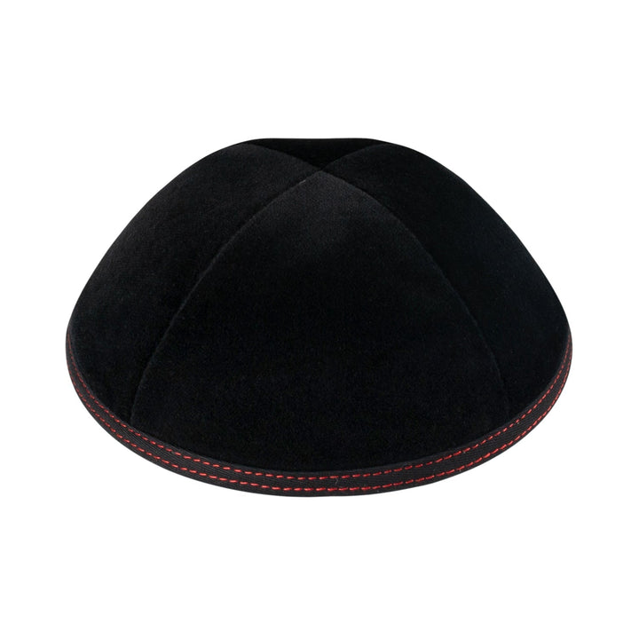 Black Velvet Kippah – Red Stitching Yarmulke