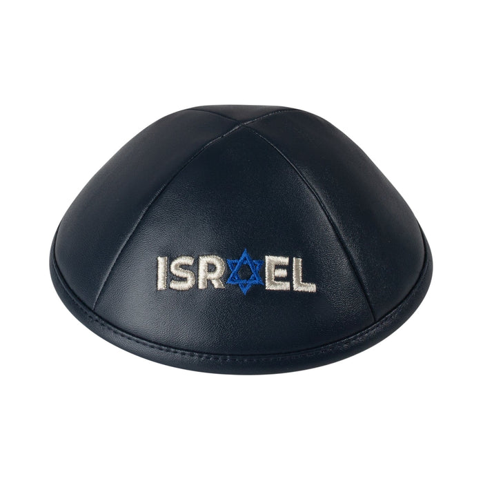 Navy Leather Kippah for Upsherin - iKippah by Judaica Square