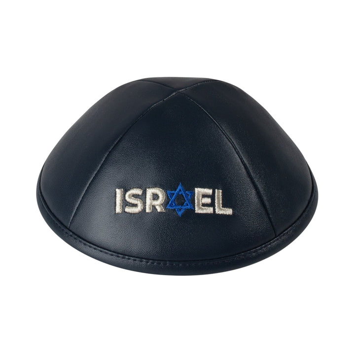 Navy Leather Kippah – Israeli Flag