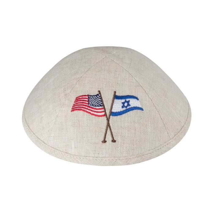 Tan Linen Kippah for Upsherin - iKippah by Judaica Square