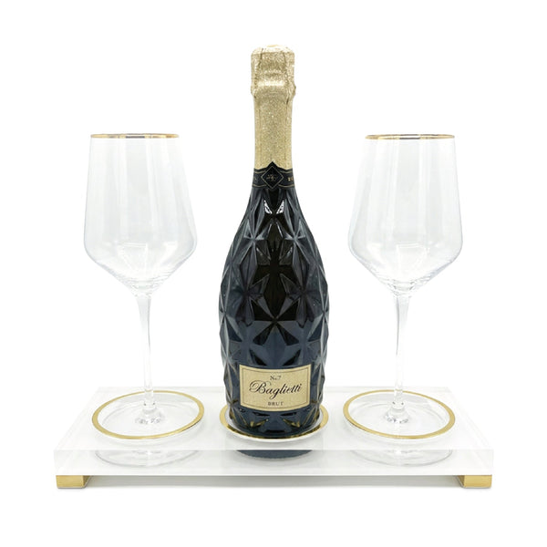 Wine Bottle Display with Glasses — lucite Judaica decor | Judaica Square Lakewood