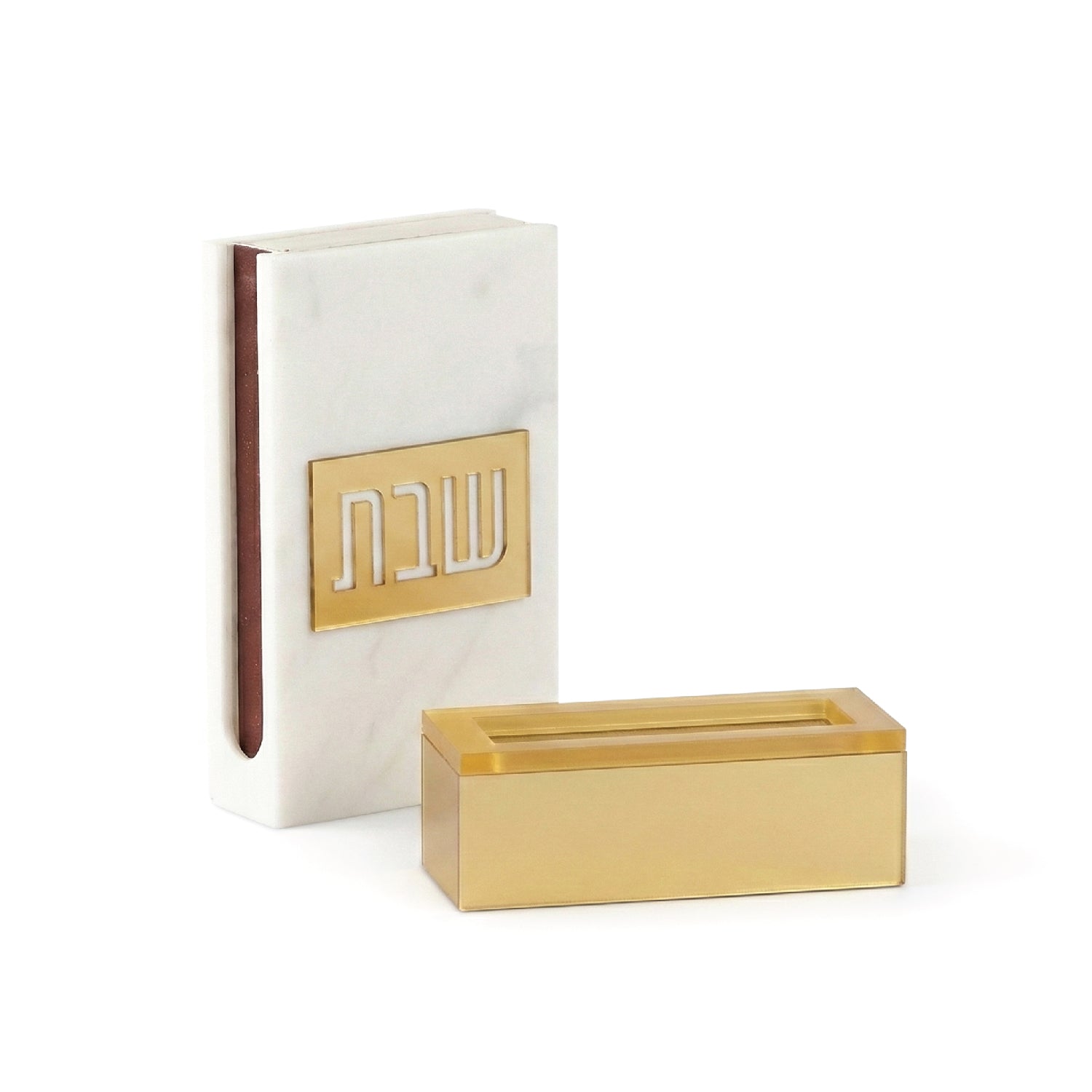 Shabbos Matchbox Holder with Gold Base — lucite Judaica decor | Judaica Square Lakewood