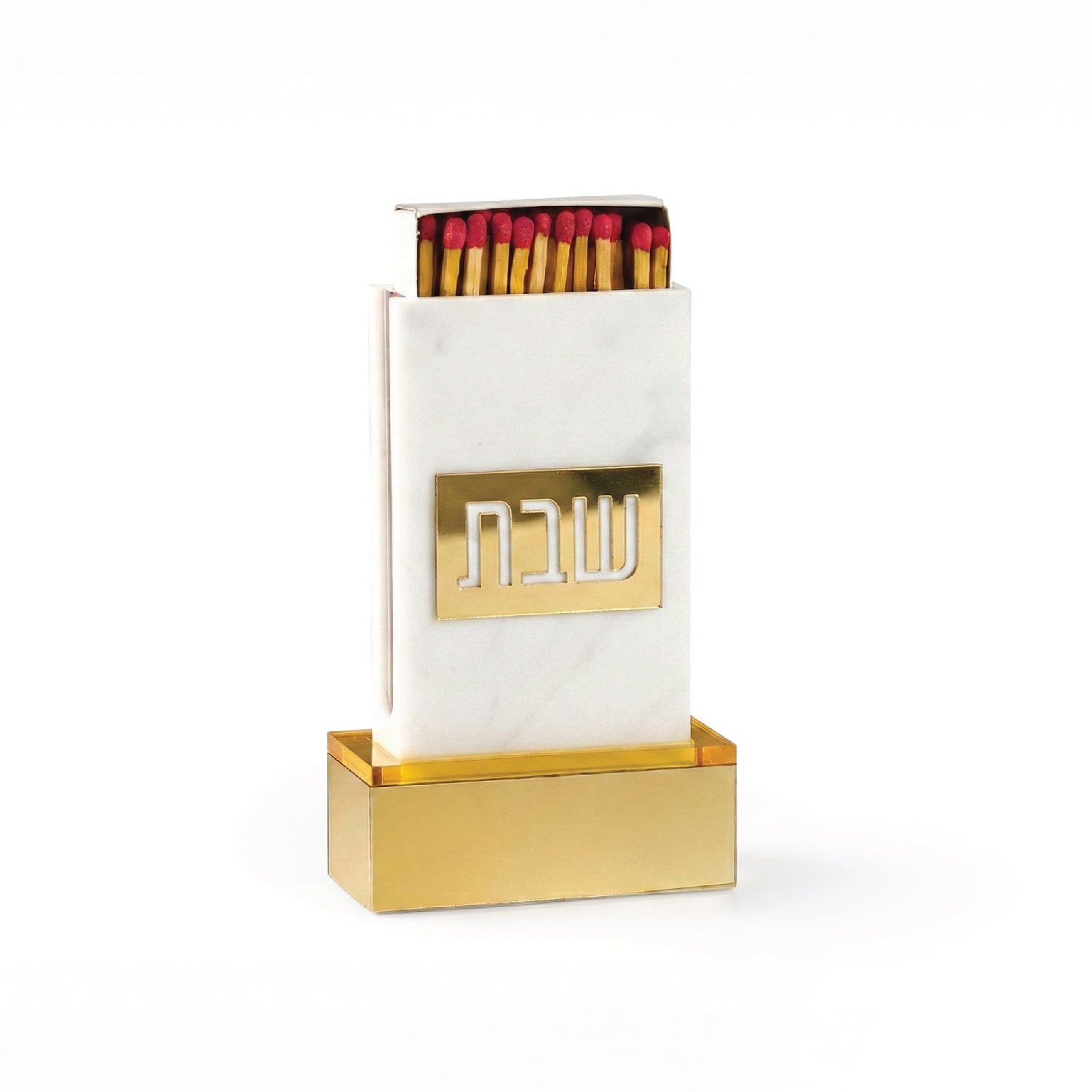 Shabbos Matchbox Holder with Gold Base — lucite Judaica decor | Judaica Square Lakewood