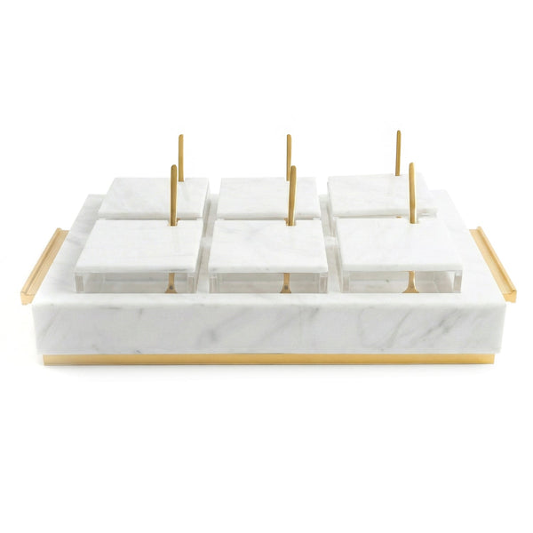 6 Dip Bowl Set — White Marble — Gold — lucite Judaica decor | Judaica Square Lakewood