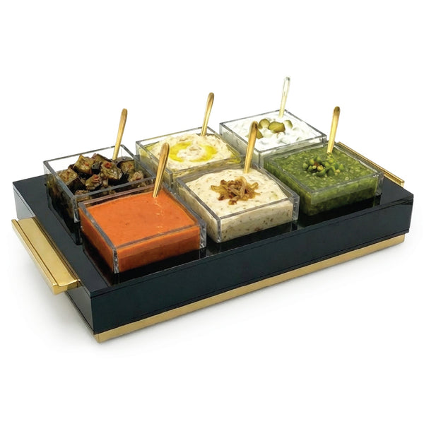 6 Dip Bowl Set — Black — Gold — lucite Judaica decor | Judaica Square Lakewood