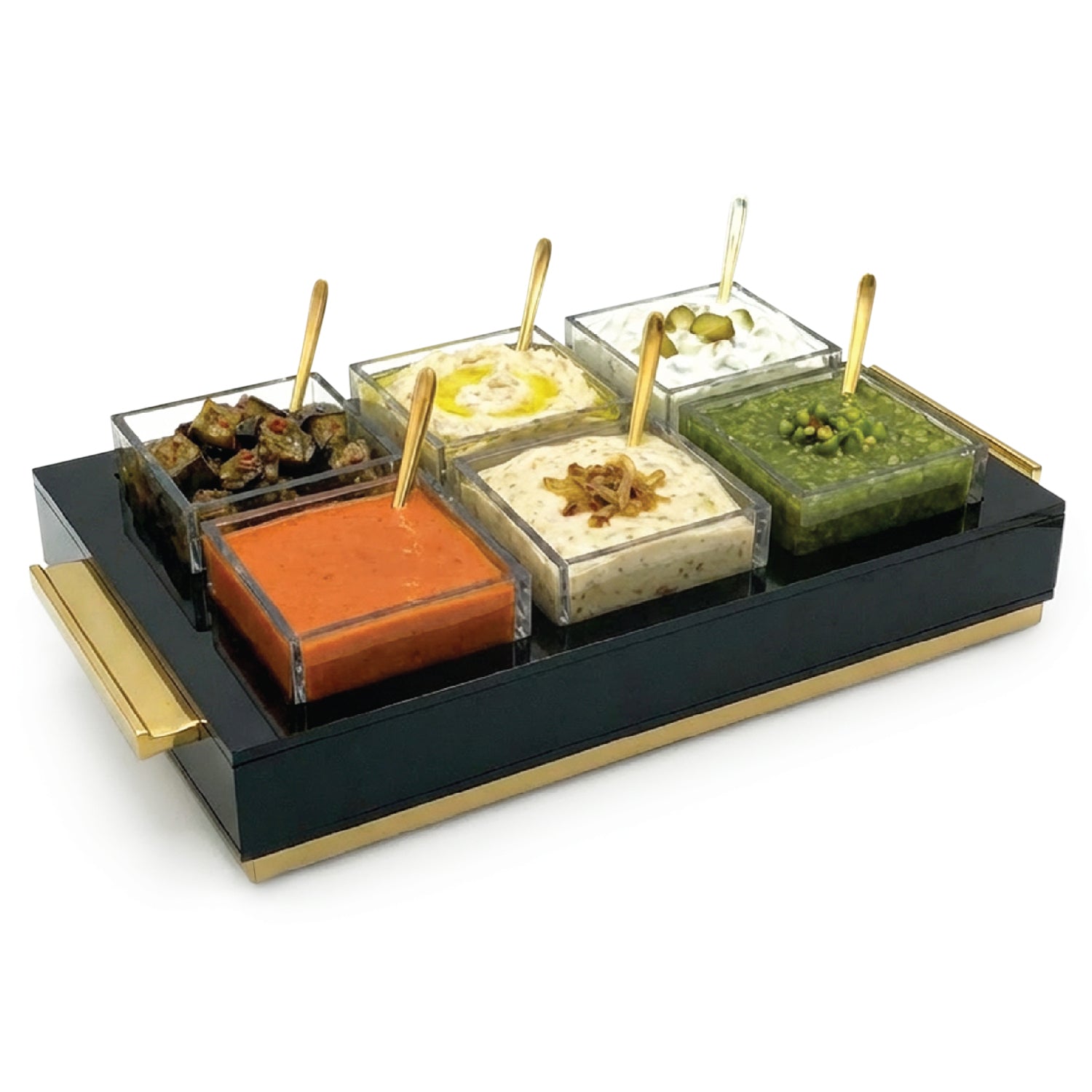 6 Dip Bowl Set — Black — Gold — lucite Judaica decor | Judaica Square Lakewood