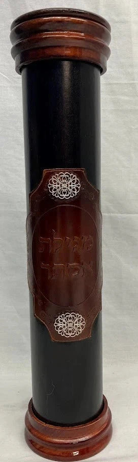 Leather & Wood Megillah Holder 12" Patch Design-Dark (MG-LP12A)