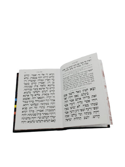 Open pages of the small pocket complete siddur, Little Marcel, showing the Hebrew text layout