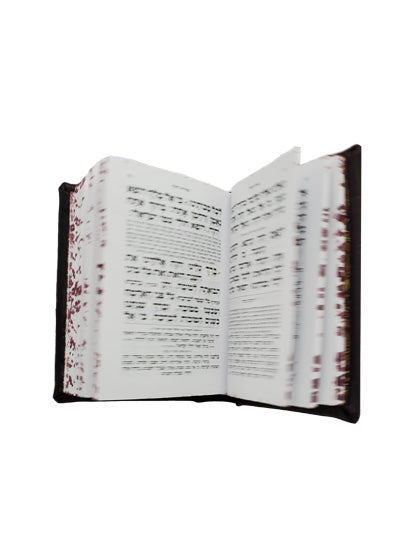 Open pages of the pocket Sefard siddur, maroon antique leather, showing the Hebrew text layout