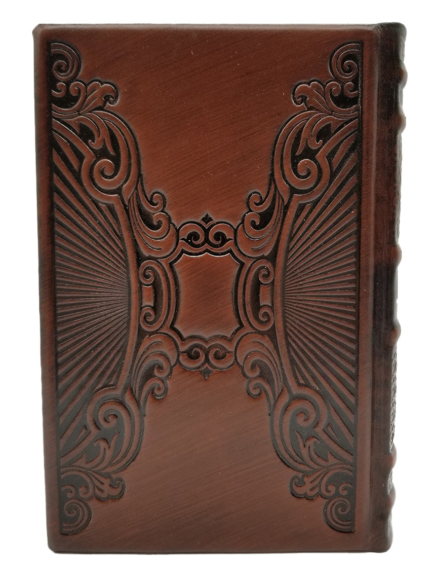 Front cover of the hebrew/Yiddish Haggadah, antique leather in Antique Rays Brown